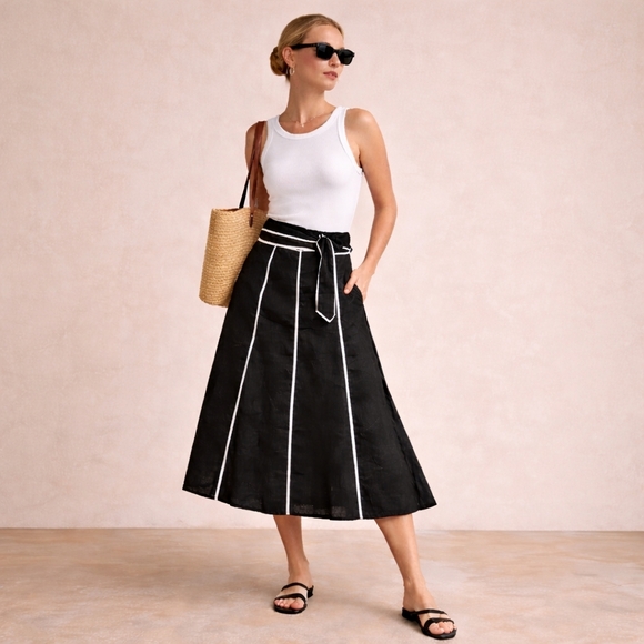 Carlie's Court Dresses & Skirts - Linen Black and White A-Line Skirt🐈‍⬛